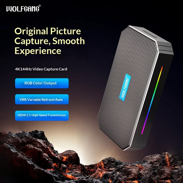Wolfgang WVD12 2.1 Video Capture Card 4K 144Hz Low Latency USB 3.2 Type C Grabber for Camera Game Live Streaming Recording