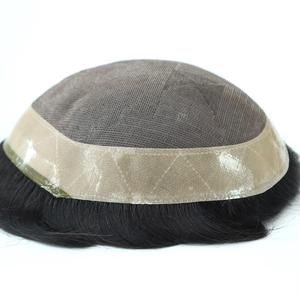 アフロヘアピース ブラック 薄皮 メンズヘアウィッグ 自然なつけ毛 100%バージンフレンチレース人毛ヘアピース 男性用 - Product Image 5