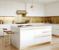Set Kabinet Dapur Modular Modern Melamin Kayu Solid Desain Khusus, Kabinet Susun DIY, Meja Makan Logam untuk Apartemen