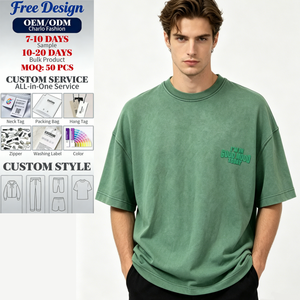 Camiseta Verde Lavada Oversize para Hombre, con Estampado de Dibujos Animados 'I'M GOOD <span class=keywords><strong>MOOD</strong></span> TODAY' por Transferencia Térmica, Transpirable, 280g, Corte Holgado Informal - Product Image 1