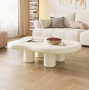 Ensemble de tables basses modernes en forme de nuage ondulé blanc crème, design minimaliste carré pour le salon - Product Image 4