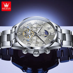   Montre à quartz de luxe pour homme, style tourbillon, étanche, en acier inoxydable, avec phases de lune, chiffres romains, logo personnalisé, fabrication OEM 3640 - Product Image 2