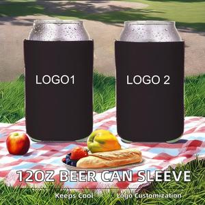 Porte-canettes et porte-bouteilles isothermes en néoprène noir personnalisé, 12 oz, avec options de logo sur les deux côtés - Product Image 2