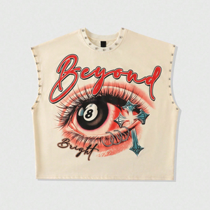 Qyoureclo Tùy Chỉnh Dtg In Đồ Họa Không Tay Áo Phông Nguyên Cạnh Rhinestone Thời Trang Dạo Phố Quá Khổ Boxy Người Đàn Ông Của Tank Top - Product Image 1