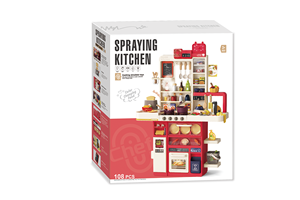 Casa de Juegos Infantil de 103 cm con 108 Piezas, Mesa de Comedor, Juguetes de Cocina con Spray, Juguetes de Chef, Alimentos, Pizarra de Escritura, Sonido, Luz y Agua para Niños - Product Image 4