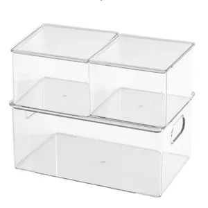 Storage Bins Refrigerator Organizer Bins 3 Pack Food Container Plastic Box Tea Holder Clear Plastic Multifunction Square Modern