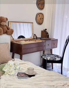 All Wood Dressing Table Small Family 2025 New Bedroom Antique <strong>Bedside</strong> Table Desk Flip Makeup Table <strong>Mirror</strong> - Product Image 4