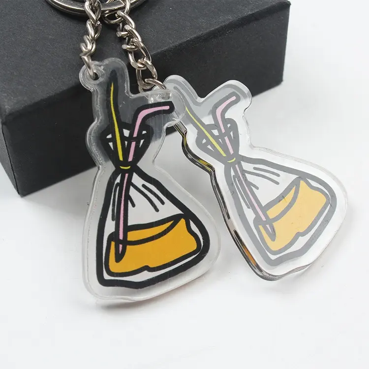 Porte-clés chaîne en acrylique fait-main, avec Logo transparent et impression personnalisée, pour cadeaux