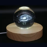 60mm cristal LED veilleuse 3D Laser gravé planète lune boule de verre bois artisanat pour la décoration intérieure boîtes en bois signes muraux