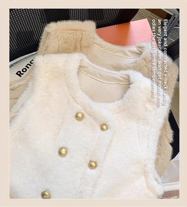 <span class=keywords><strong>Gilet</strong></span> élégant en fausse fourrure pour <span class=keywords><strong>femme</strong></span>, style cardigan tricoté à double boutonnage, pull sans manches épais et <span class=keywords><strong>chaud</strong></span> en peluche pour l'hiver - Product Image 4