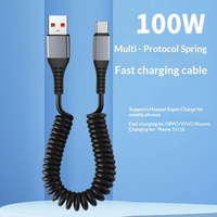 Câble de données USB-C spiralé 100W pour Android Auto et CarPlay, câble TPU USB-C vers USB-C 60W, ligne de charge à ressort