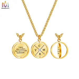 2 Sides Lettering Reversible Ring Necklace Compass Necklace Men Women