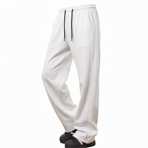 Men's White Straight Leg Sweatpants Loose Fit <b>Drawstring</b> <b>Trousers</b> Casual Daily Wear - Product Image 1