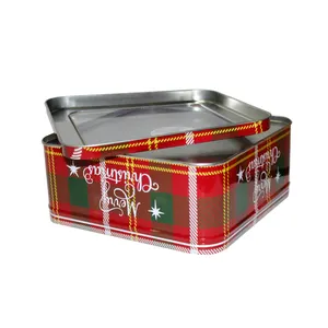 Tin Can Manufacturer Food Grade Square Christmas Tin Box For Present Packaging Christmas Theme Abstract Gift Package Tin Case With Clear PVC Window