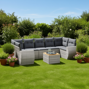 Ensemble de canapés de jardin en rotin gris 6 places, résistant aux intempéries, mobilier d'extérieur au design contemporain - Product Image 2