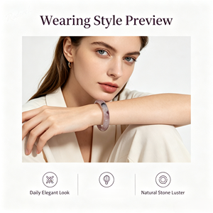 Bracciale in Giada Naturale Seta Dorata, Base Rosa <span class=keywords><strong>Beige</strong></span> con Inclusioni Viola, Gioiello Personalizzabile per Donna - Product Image 4