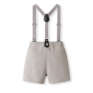 Costume de cérémonie 3 pièces pour bébé Catpapa : Body à revers à manches courtes, short à bretelles et cravate – Idéal pour mariage - Product Image 6