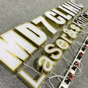 Ayna altın paslanmaz çelik tabela 3d cilalı Metal dükkan için Led ışıklı kanal mektup işareti
