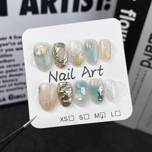 Nouveau produit lancé, teinture bleue au sel de mer, doré et scintillant, bloc de glace transparent et 3D, ongles portables faits à la main - Product Image 1