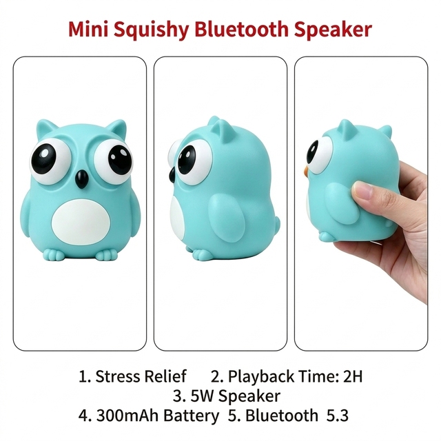 Cute Mini Squishy Squeeze Toy for V5.3 for Wireless Speaker 3-5 Hours Battery Life 5-10W Output Power Button Control