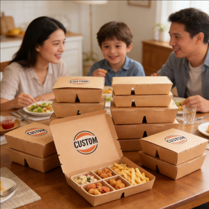 Custom Takeaway Food Container 4 2 Compartment Disposable Paper Box <b>Packaging</b> Eco Friendly OEM ODM Wholesale Price - Product Image 2