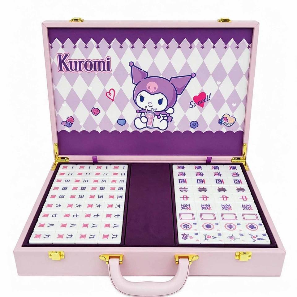 Custom Cute Anime Character Mahjong Set Pink & Purple Engraved Acrylic ...