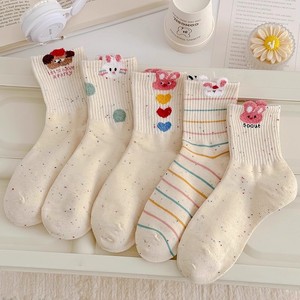 Women's Crew Socks Solid Color Polyester Breathable Sweat-Absorbing Casual Mid-Calf Socks With Cartoon Bunny Design - Product Image 1