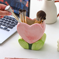 Porte-stylo créatif en céramique en forme de fleur, rangement décoratif, cadeau festif, pour filles, meilleures amies, ensemble de 3 organiseurs mignons pour pinceaux de maquillage