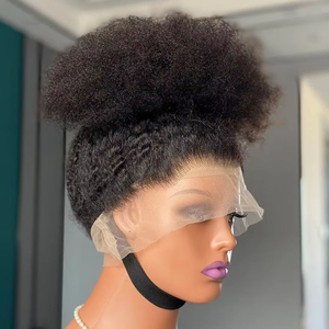 Perruque pour femmes en dentelle <span class=keywords><strong>afro</strong></span> bouclée crépue 360 Full HD, noire, pré-épilée, cheveux 4C, ligne de cheveux naturelle, sans colle, style frontal <span class=keywords><strong>afro</strong></span> droit - Product Image 1