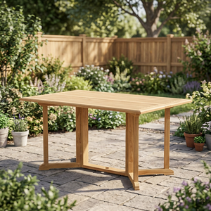 Table à manger d'extérieur en teck massif, design minimaliste moderne, meubles durables pour l'utilisation en jardin - Product Image 1