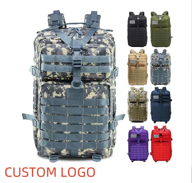 45L Large Capacity Outdoor Tactical Backpack 900D Oxford Camouflage Molle Design Waterproof Durable Zipper for Fitness Hiking