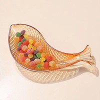 Assiette à collation en verre en forme de poisson, texture écaille, plat à bonbons décoratif pour mariage, maison, table, rangement de fruits et noix, décoration