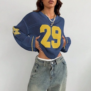 Nouveau <span class=keywords><strong>Pull</strong></span> Tricoté <span class=keywords><strong>Femme</strong></span> Col V Manches Longues Imprimé Numérique Tendance Décontractée Urbaine Style Européen et Américain <span class=keywords><strong>Vintage</strong></span> Été 2025 - Product Image 4