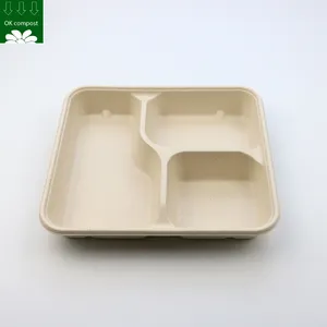 مخصص قصب السكر القابل للتحلل 3 ثلاثة صحن غداء قصب السكر الصديق للبيئة مع غطاء - Product Image 2