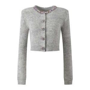 <span class=keywords><strong>Cardigan</strong></span> de Mulheres de Luxo AIMEISI com Decote Redondo Decorado com Strass Coloridos, Suéter Casual Versátil - Product Image 2