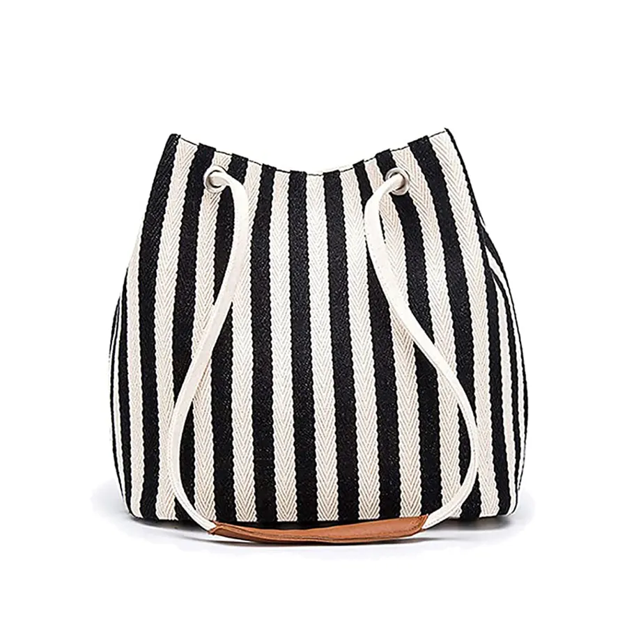 canvas stripe hobo tote beach bag with pocket custom wholesale