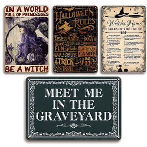 Ensemble de panneaux métalliques Halloween Rules Believe Magic, décoration d'intérieur effrayante, cadeau pour les fans de fantasy, art mural - Product Image 1