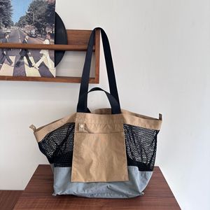 Sac à bandoulière en maille, sac seau en nylon color block, grande capacité, rangement double face, sac de shopping et de plage, été 2025 - Product Image 2