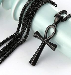 Collar con Colgante de Cruz Ankh de Acero Inoxidable, Cadena de Eslabones Dorada, Plateada y Negra, Símbolo Egipcio, Joyería Unisex Estilo Hip Hop - Product Image 5
