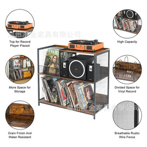 Rak Piringan Hitam Tiga Tingkat dari Logam dengan Platform Turntable, Rak Penyimpanan dengan Sekat yang Dapat Disesuaikan, Dapat Menampung hingga 300 Piringan Hitam LP - Product Image 5