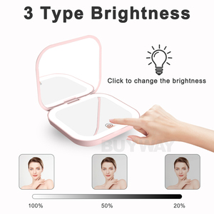 Wholesale Magnification Customized Logo Adjustment Light Illuminated Girl Cute Led Pocket <strong>Mirror</strong> Travel <strong>Hand</strong> <strong>Held</strong> <strong>Mirror</strong> - Product Image 3
