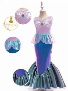 Robe de princesse Ariel la petite <span class=keywords><strong>sirène</strong></span> florale pour filles, robe longue formelle à col rond, jupe queue de poisson à paillettes, nœud pour cosplay d'enfants AMRY021 - Product Image 2