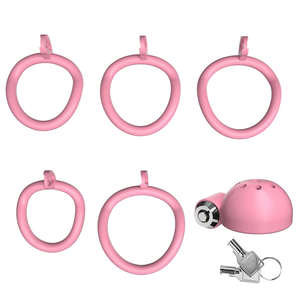 Pembe bekaret kafes toptan ABS erkek Penis <span class=keywords><strong>Chastity</strong></span> kafes seti 5 boyutu asma kilit horoz halka ile küçük kuş <span class=keywords><strong>Chastity</strong></span> kafes kemer - Product Image 5