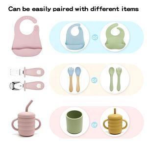 ชุดอาหารเด็กซิลิโคนกันลื่นแบบดูดติดโต๊ะ พร้อมจาน ชาม แก้วหัดดื่ม ผ้ากันเปื้อน ช้อน ยี่ห้อ Hot <span class=keywords><strong>Am</strong></span> Azon ODM - Product Image 2