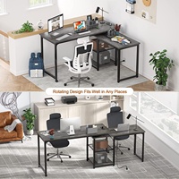 Bureau en L avec prises et ports USB Bureau d'ordinateur d'angle réversible Bureau de bureau à domicile moderne avec rangement réglable