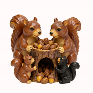 魅力的なリスの家族のドングリ収納置物、樹脂製屋外装飾 - Product Image 1