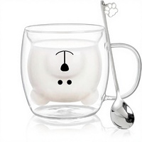 Mug en verre à double paroi isolé, motif ours de dessin animé, qualité alimentaire, résistant à la chaleur, mignon, cadeau d'anniversaire pour femmes et amies, vente en gros