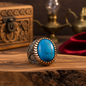925K Sterling Silver Turquoise Ottoman Tugra Men <b>Ring</b> - Product Image 3