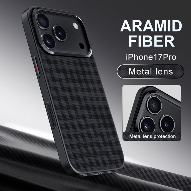 2025 Aramid Fiber Phone Case for iPhone 17 Pro Max Air Magnetic Ultra Slim Shockproof Hard Covers With Metal Camera Stand