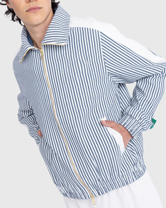 Veste coupe-vent rayée personnalisée pour <span class=keywords><strong>homme</strong></span>, style <span class=keywords><strong>vintage</strong></span>, streetwear oversize, en toile de coton légère, col rabattable, veste zippée pour l'extérieur - Product Image 4